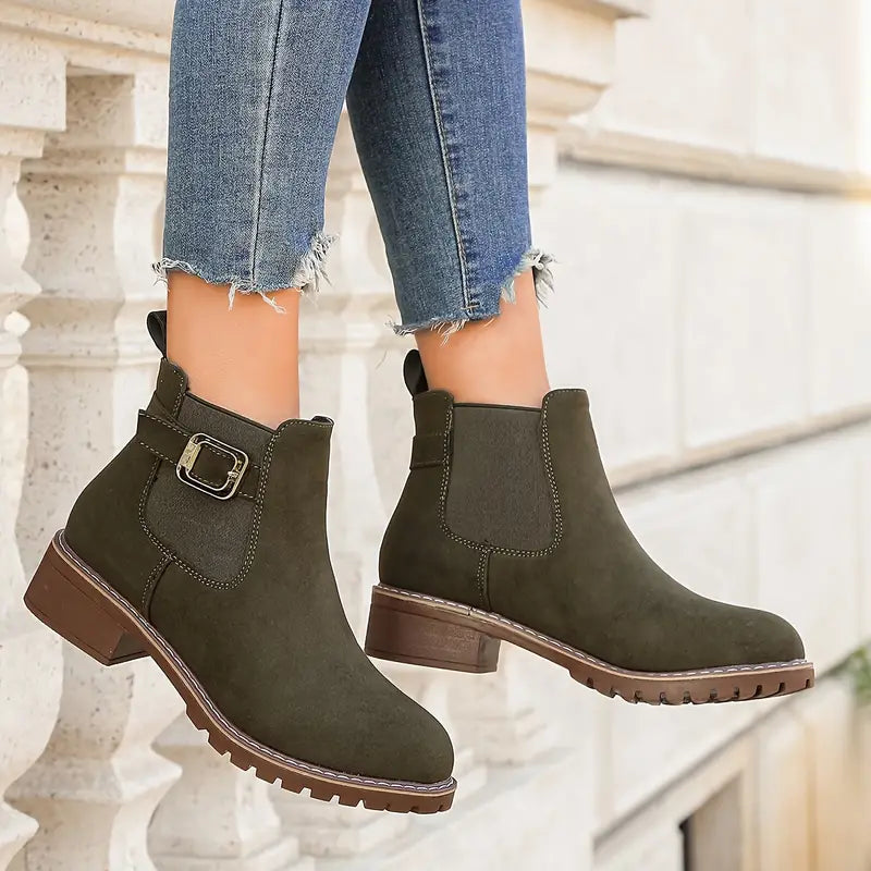 LAVINIA™ - WOMEN'S RETRO SOLID COLOR BUCKLE STRAP ANKLE BOOTS