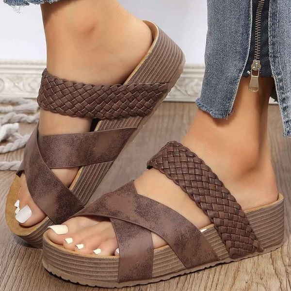 BLOWFISH™ BRAIDED CROSS STRAP WEAVING WEDGE SANDALS