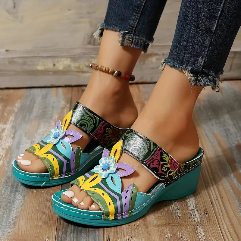 WOMEN'S SUMMER CUT OUT FLOWER WEDGE SANDALS