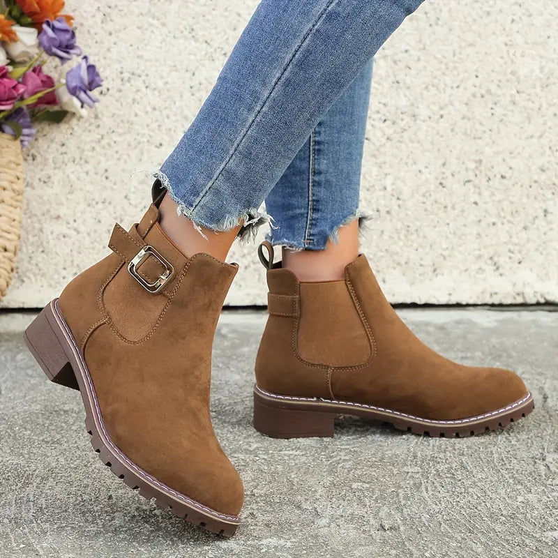 LAVINIA™ - WOMEN'S RETRO SOLID COLOR BUCKLE STRAP ANKLE BOOTS