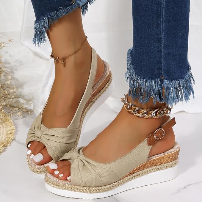 WOMEN'S BOWKNOT WEDGE PLATFORM SANDALS