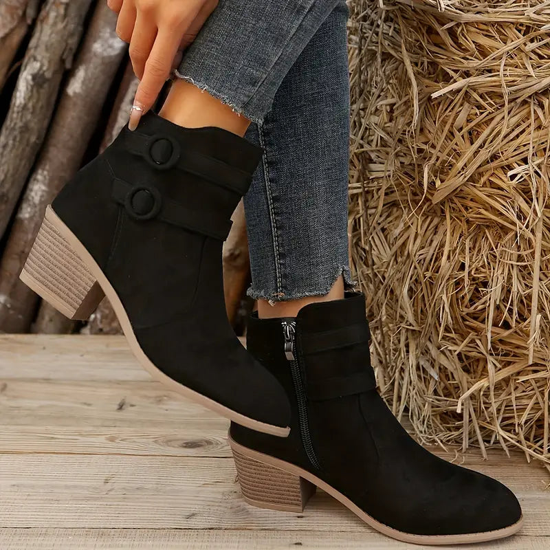 ALDRI™ WOMEN CHUNKY HEELED ANKLE BOOTS