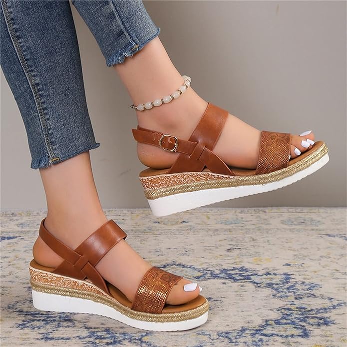 ANNA™ COMFY OPEN-TOE BUCKLE ANKLE STRAP WEDGE SANDALS