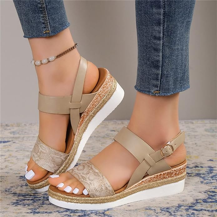 ANNA™ COMFY OPEN-TOE BUCKLE ANKLE STRAP WEDGE SANDALS