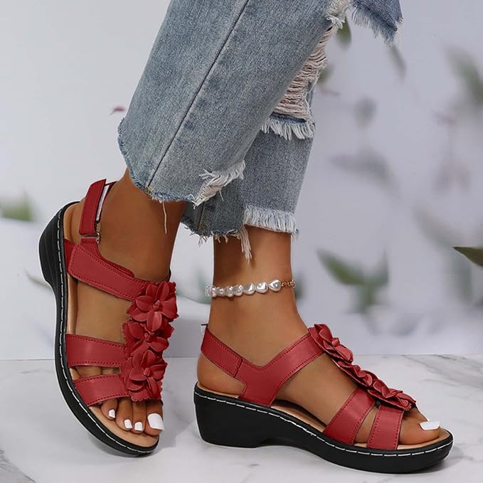 WOMEN'S COMFY FLOWER WEDGE HEEL OPEN-TOE SANDALS