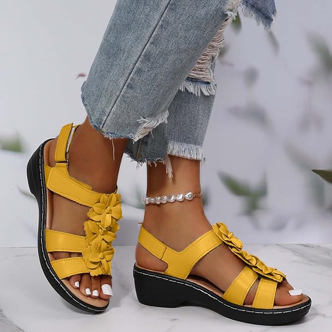 WOMEN'S COMFY FLOWER WEDGE HEEL OPEN-TOE SANDALS