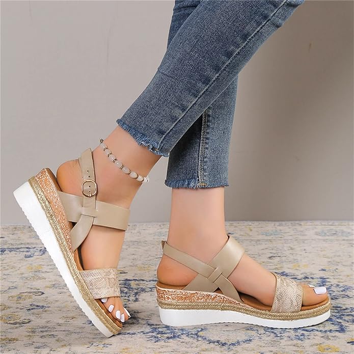 ANNA™ COMFY OPEN-TOE BUCKLE ANKLE STRAP WEDGE SANDALS