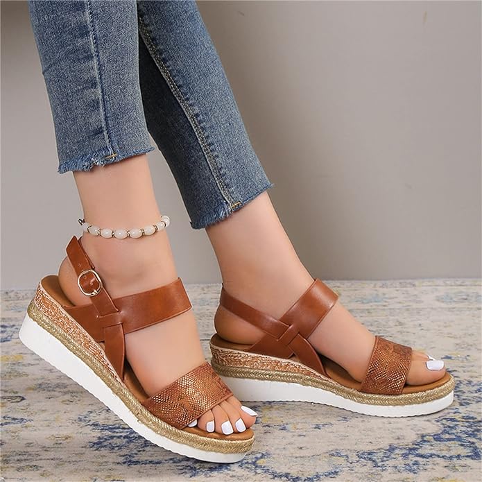 ANNA™ COMFY OPEN-TOE BUCKLE ANKLE STRAP WEDGE SANDALS