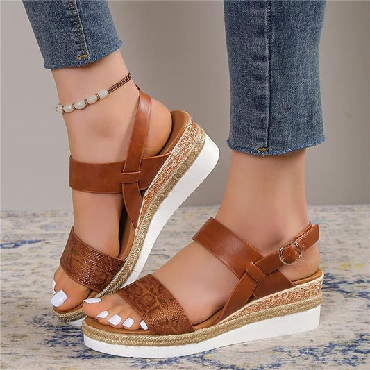 ANNA™ COMFY OPEN-TOE BUCKLE ANKLE STRAP WEDGE SANDALS