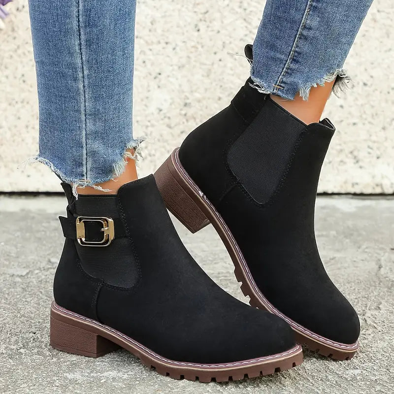 LAVINIA™ - WOMEN'S RETRO SOLID COLOR BUCKLE STRAP ANKLE BOOTS