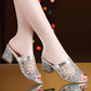 WOMEN'S MULES HEELED SPARKLY PARTY SANDALS