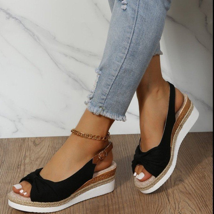 WOMEN'S BOWKNOT WEDGE PLATFORM SANDALS