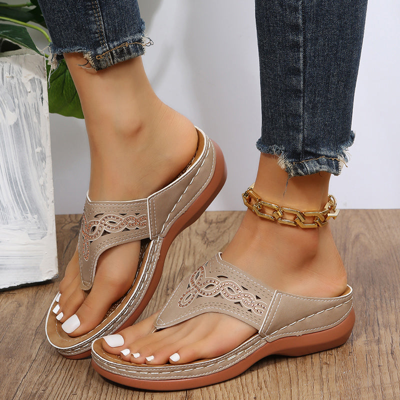 WOMEN'S HOLLOW RHINESTONE PLATFORM SANDALS