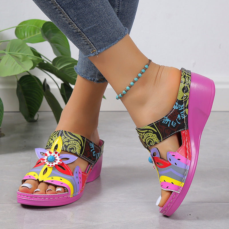 WOMEN'S SUMMER CUT OUT FLOWER WEDGE SANDALS