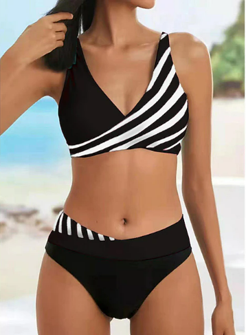 WOMEN'S PLUS SIZE 2-PIECE STRIPE PRINTING BIKINI