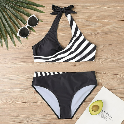 WOMEN'S PLUS SIZE 2-PIECE STRIPE PRINTING BIKINI