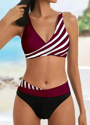 WOMEN'S PLUS SIZE 2-PIECE STRIPE PRINTING BIKINI