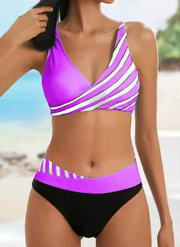 WOMEN'S PLUS SIZE 2-PIECE STRIPE PRINTING BIKINI