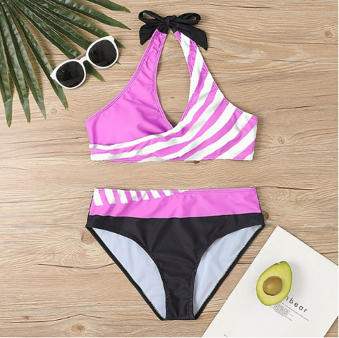 WOMEN'S PLUS SIZE 2-PIECE STRIPE PRINTING BIKINI