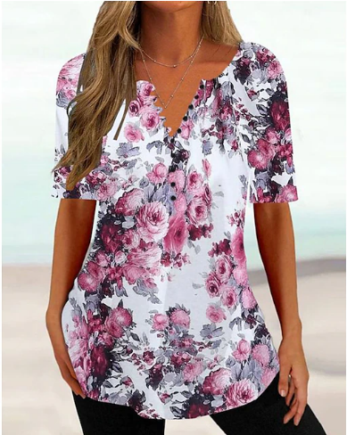 WOMEN'S FLORAL PRINT BUTTONS BLOUSE