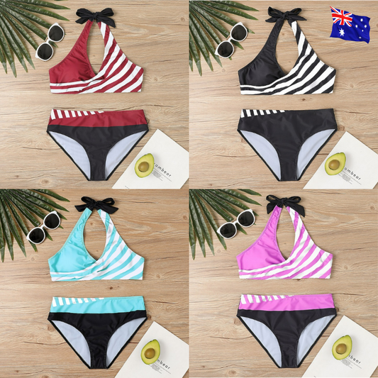 WOMEN'S PLUS SIZE 2-PIECE STRIPE PRINTING BIKINI