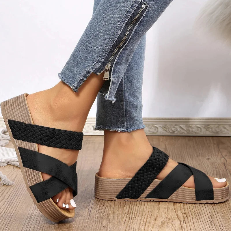 BLOWFISH™ BRAIDED CROSS STRAP WEAVING WEDGE SANDALS