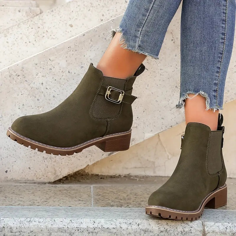 LAVINIA™ - WOMEN'S RETRO SOLID COLOR BUCKLE STRAP ANKLE BOOTS