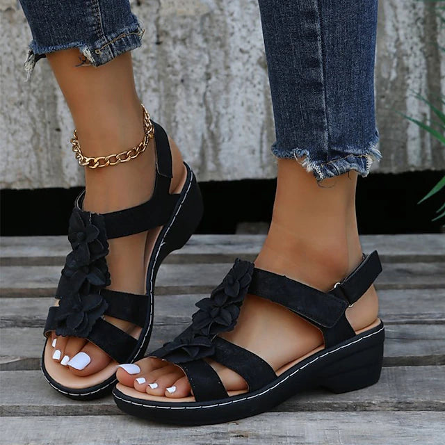 WOMEN'S COMFY FLOWER WEDGE HEEL OPEN-TOE SANDALS