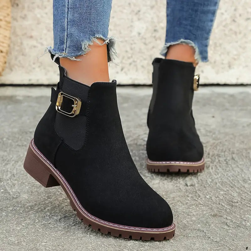 LAVINIA™ - WOMEN'S RETRO SOLID COLOR BUCKLE STRAP ANKLE BOOTS