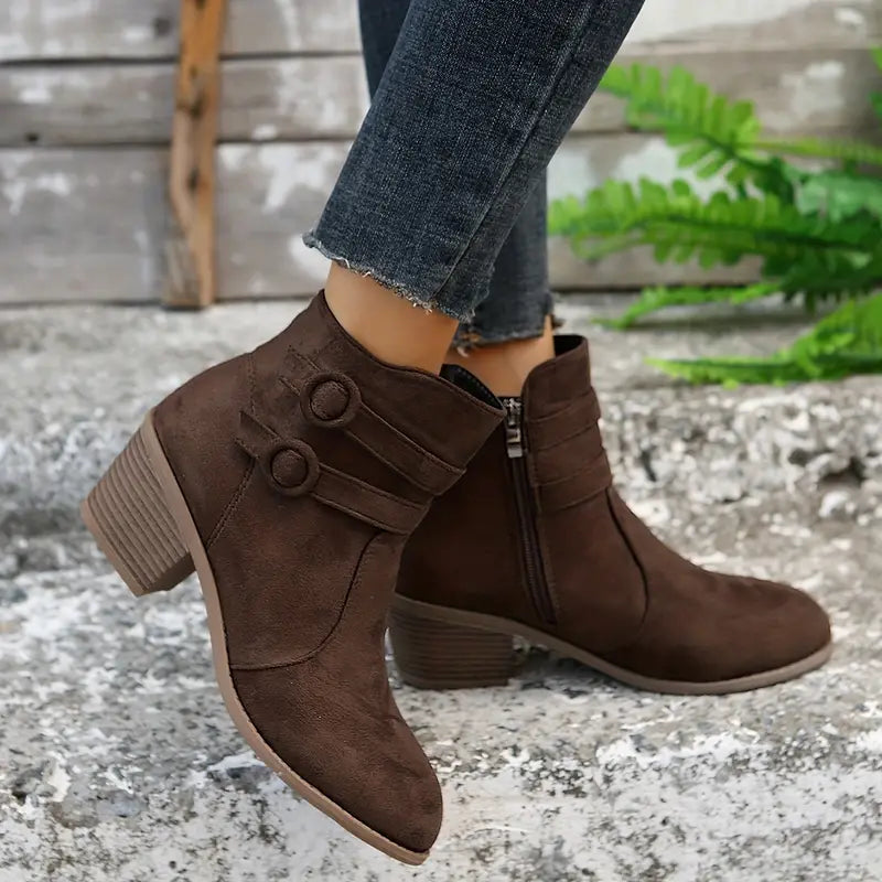 ALDRI™ WOMEN CHUNKY HEELED ANKLE BOOTS