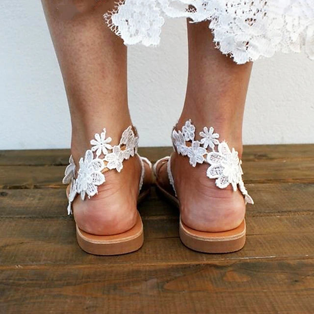 WOMEN'S BOHO WEDDING FLAT FLORAL SANDALS