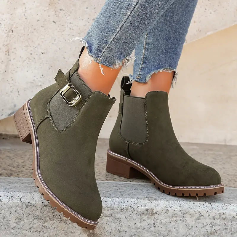 LAVINIA™ - WOMEN'S RETRO SOLID COLOR BUCKLE STRAP ANKLE BOOTS