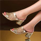 WOMEN'S MULES HEELED SPARKLY PARTY SANDALS